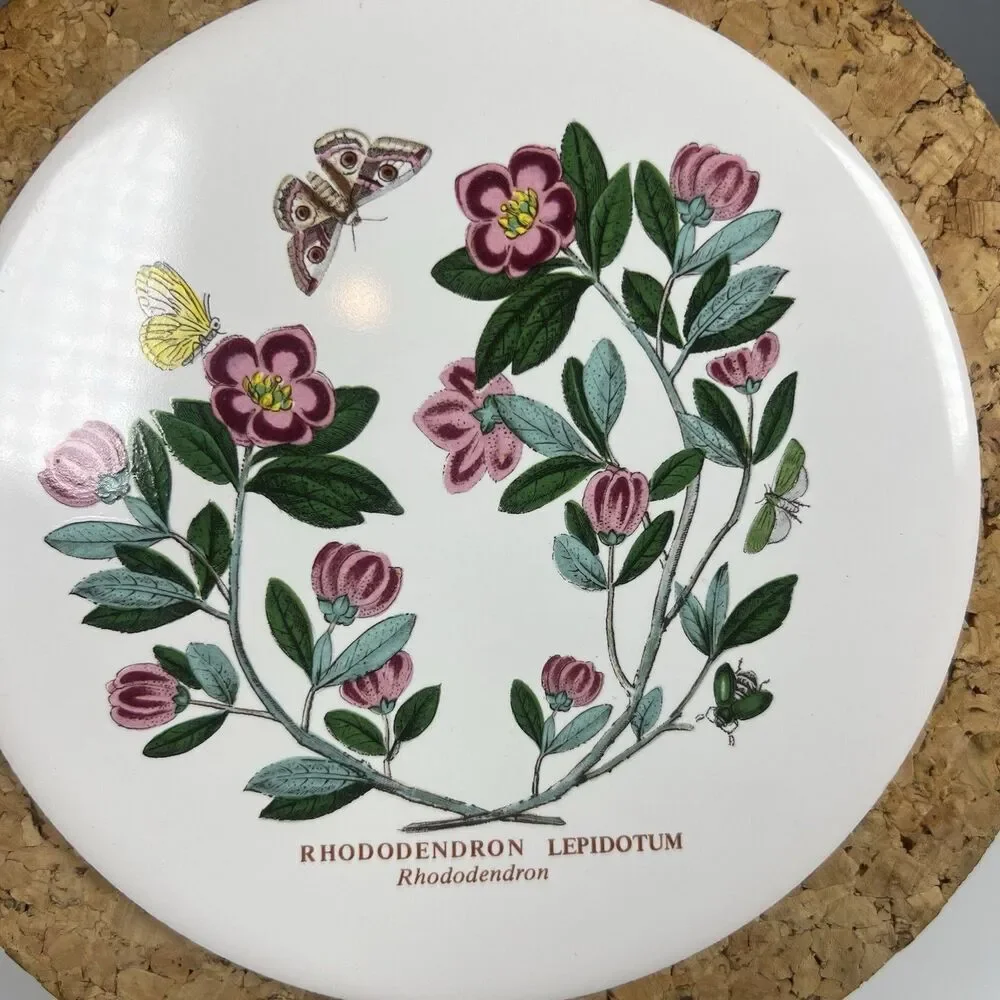 Set Of 2 Cork-backed Portmeirion Botanic Garden Tile Trivet Butterflies Flowers